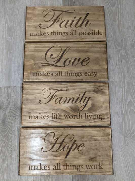 Faith, Hope, Family and Love Signs